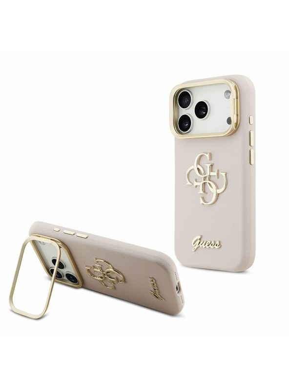 Guess Guess PU Grained 4G Logo Stand Camera Frame Zadný kryt pre iPhone 17 Pro Pink