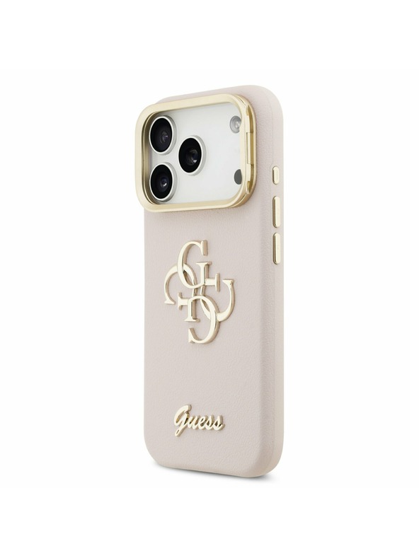 Guess Guess PU Grained 4G Logo Stand Camera Frame Zadný kryt pre iPhone 17 Pro Pink