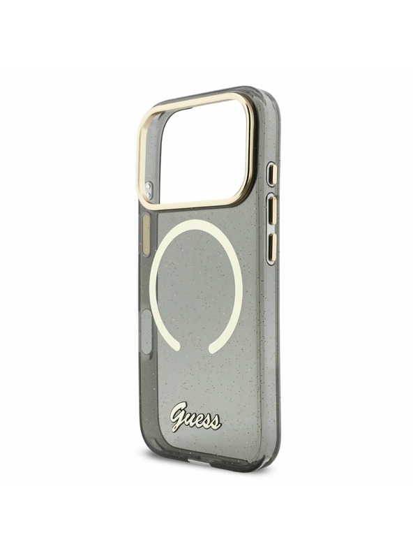 Guess Guess IML Glitter Script Strap MagSafe Zadný kryt pre iPhone 17 Pro Black