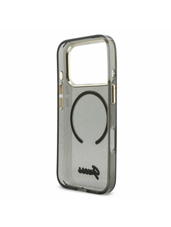 Guess Guess IML Glitter Script Strap MagSafe Zadný kryt pre iPhone 17 Pro Black
