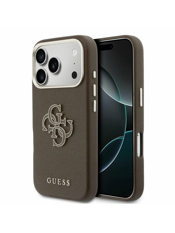 Guess Guess PU Resin Logo Zadný kryt pre iPhone 17 Pro Brown