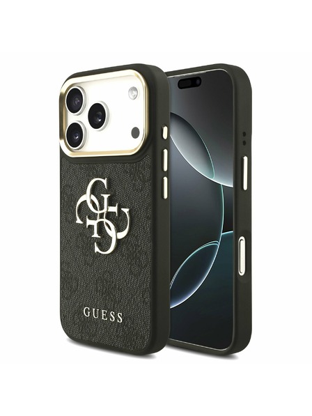 Guess Guess PU Leather 4G Metal Logo Gold Frame Zadný kryt pre iPhone 17 Pro Black