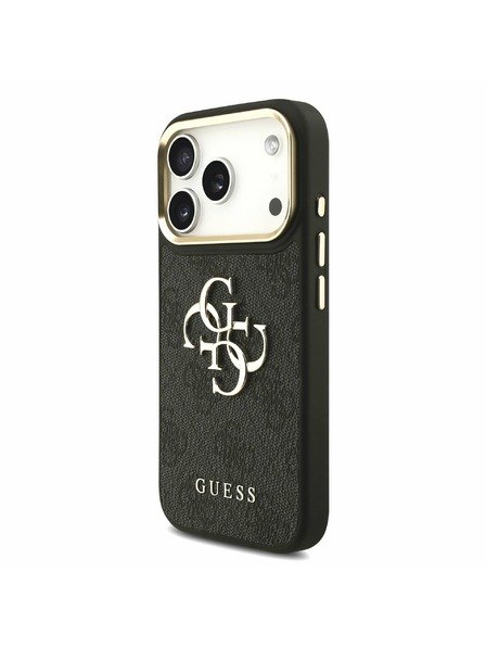 Guess Guess PU Leather 4G Metal Logo Gold Frame Zadný kryt pre iPhone 17 Pro Black