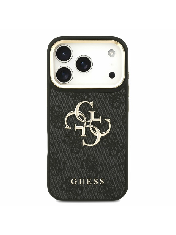 Guess Guess PU Leather 4G Metal Logo Gold Frame Zadný kryt pre iPhone 17 Pro Black