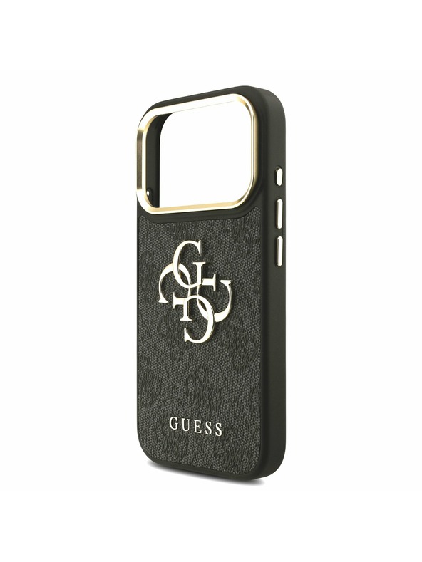 Guess Guess PU Leather 4G Metal Logo Gold Frame Zadný kryt pre iPhone 17 Pro Black