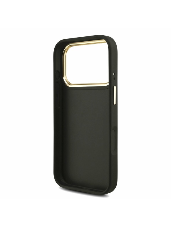Guess Guess PU Leather 4G Metal Logo Gold Frame Zadný kryt pre iPhone 17 Pro Black