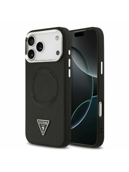 Guess Guess PU Leather Triangle Logo MagSafe Zadný kryt pre iPhone 17 Pro Black