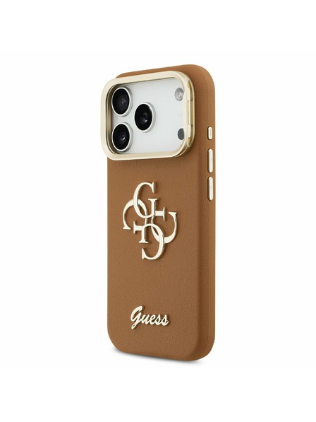 Guess Guess PU Grained 4G Logo Stand Camera Frame Zadný kryt pre iPhone 17 Pro Brown