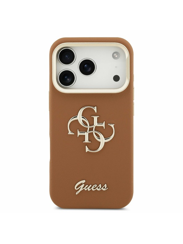 Guess Guess PU Grained 4G Logo Stand Camera Frame Zadný kryt pre iPhone 17 Pro Brown