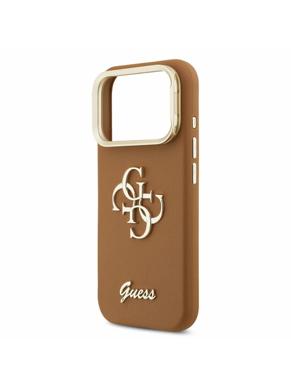 Guess Guess PU Grained 4G Logo Stand Camera Frame Zadný kryt pre iPhone 17 Pro Brown