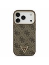 Guess Guess PU Leather 4G Strass Triangle Logo Gold Frame MagSafe Zadný kryt pre iPhone 17 Pro Brown