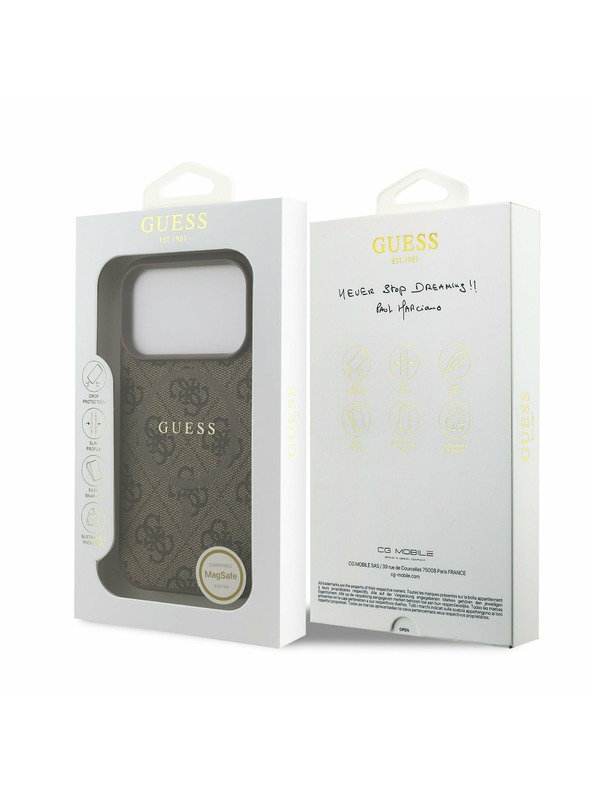 Guess Guess PU Leather 4G Colored Ring MagSafe Zadný kryt pre iPhone 17 Pro Brown