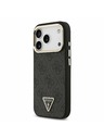 Guess Guess PU Leather 4G Strass Triangle Logo Gold Frame MagSafe Zadný kryt pre iPhone 17 Pro Black