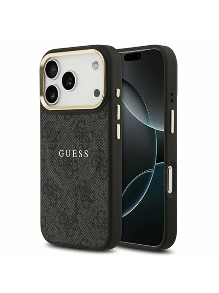 Guess Guess PU Leather 4G Gold Frame MagSafe Zadný kryt pre iPhone 17 Pro Black