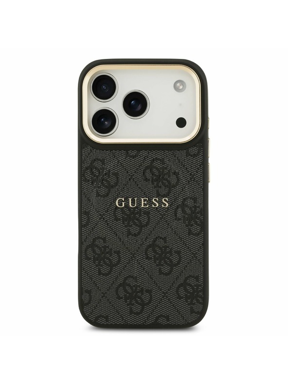 Guess Guess PU Leather 4G Gold Frame MagSafe Zadný kryt pre iPhone 17 Pro Black