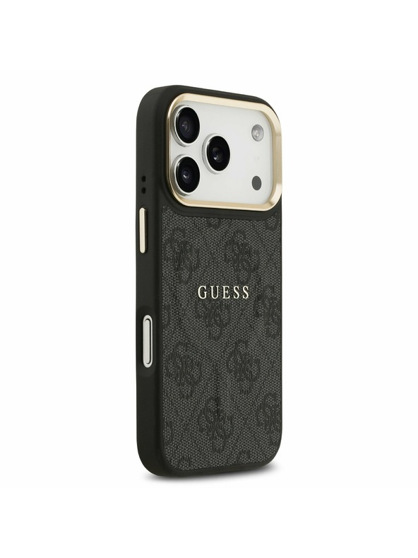 Guess Guess PU Leather 4G Gold Frame MagSafe Zadný kryt pre iPhone 17 Pro Black