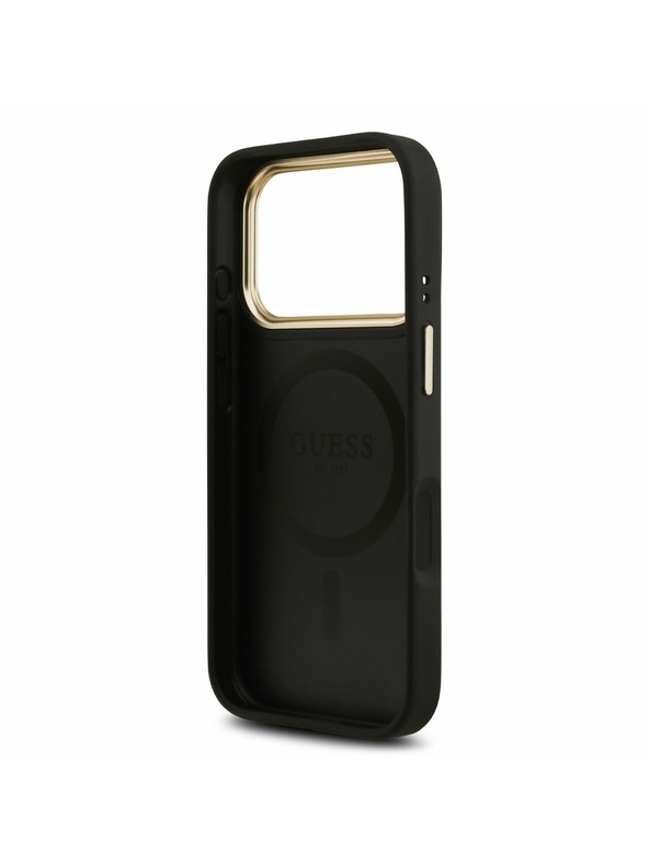 Guess Guess PU Leather 4G Gold Frame MagSafe Zadný kryt pre iPhone 17 Pro Black