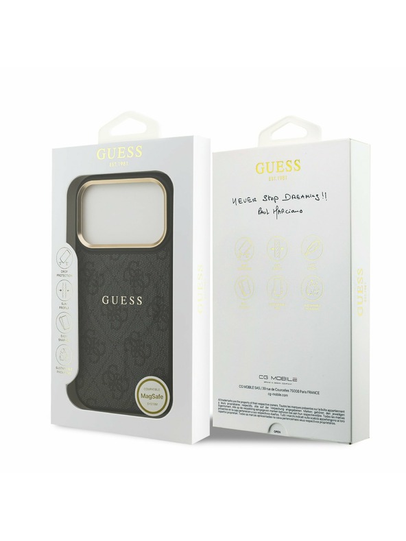 Guess Guess PU Leather 4G Gold Frame MagSafe Zadný kryt pre iPhone 17 Pro Black