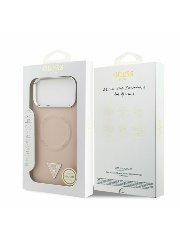 Guess Guess PU Leather Triangle Logo MagSafe Zadný kryt pre iPhone 17 Pro Pink