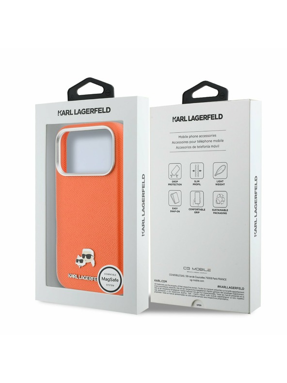 Karl Lagerfeld Karl Lagerfeld PU Karl and Choupette Heads Pins MagSafe Zadný kryt pre iPhone 17 Pro Orange