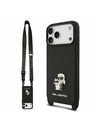 Karl Lagerfeld Karl Lagerfeld Saffiano Crossbody Popruh Metal Karl and Choupette Zadný kryt pre iPhone 17 Pro Black