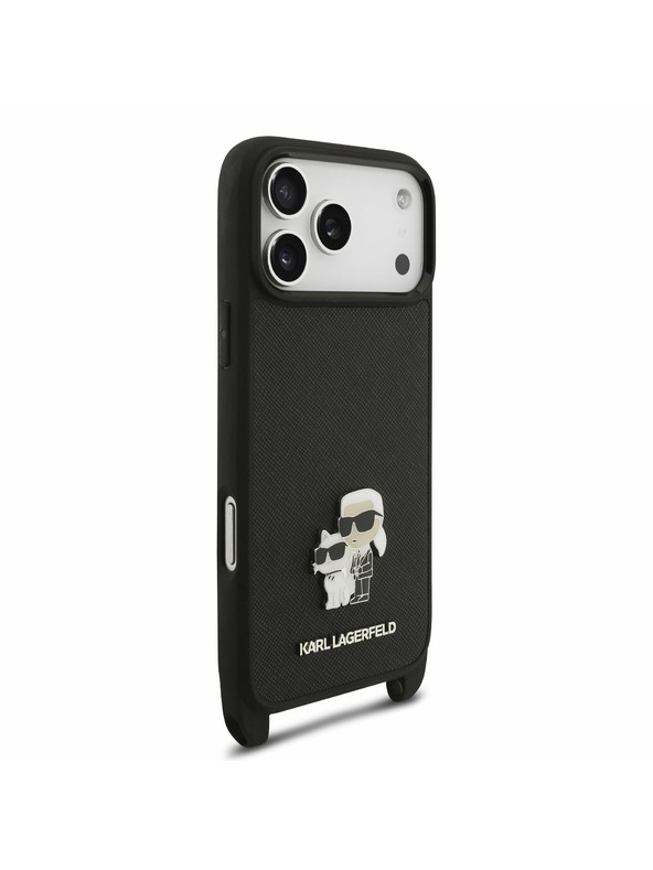 Karl Lagerfeld Karl Lagerfeld Saffiano Crossbody Popruh Metal Karl and Choupette Zadný kryt pre iPhone 17 Pro Black