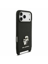 Karl Lagerfeld Karl Lagerfeld Saffiano Crossbody Popruh Metal Karl and Choupette Zadný kryt pre iPhone 17 Pro Black