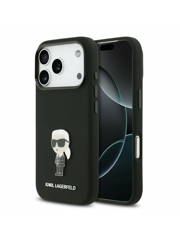 Karl Lagerfeld Karl Lagerfeld Liquid Silicone Metal Ikonik Zadný Kryt pre iPhone 17 Pro Black