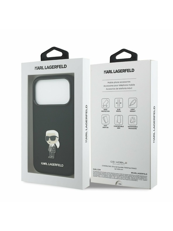 Karl Lagerfeld Karl Lagerfeld Liquid Silicone Metal Ikonik Zadný Kryt pre iPhone 17 Pro Black