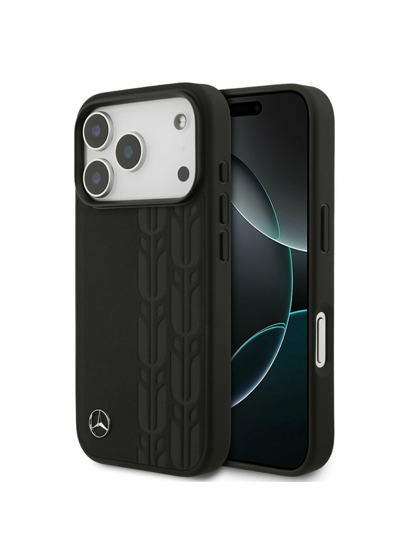 Mercedes Mercedes Leather Laurel Leaves MagSafe Zadný Kryt pre iPhone 17 Pro Black