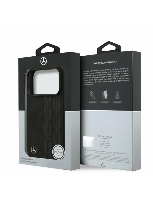 Mercedes Mercedes Leather Laurel Leaves MagSafe Zadný Kryt pre iPhone 17 Pro Black