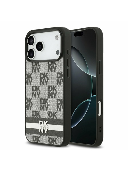 DKNY DKNY PU Leather Checkered Pattern and Stripe Zadný Kryt pre iPhone 17 Pro Max Black