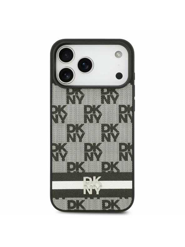 DKNY DKNY PU Leather Checkered Pattern and Stripe Zadný Kryt pre iPhone 17 Pro Max Black