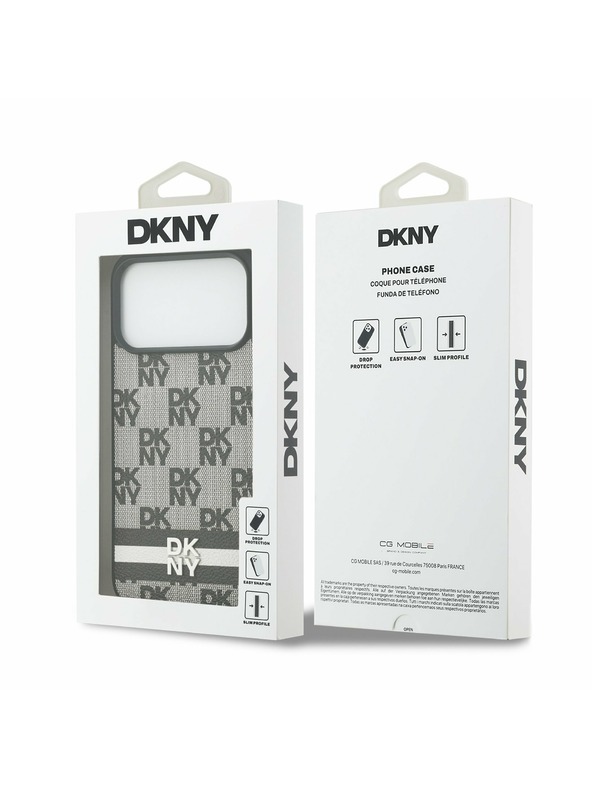 DKNY DKNY PU Leather Checkered Pattern and Stripe Zadný Kryt pre iPhone 17 Pro Max Black