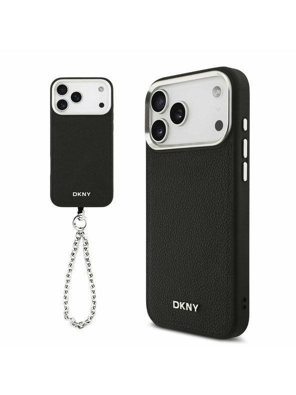 DKNY DKNY PU Leather Metal Logo Wrist Chain MagSafe Zadný Kryt pre iPhone 17 Pro Max Black