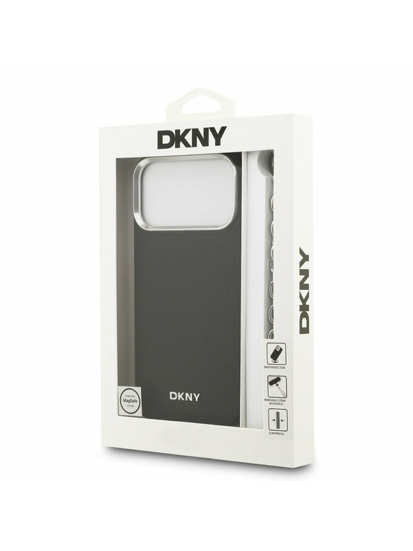 DKNY DKNY PU Leather Metal Logo Wrist Chain MagSafe Zadný Kryt pre iPhone 17 Pro Max Black