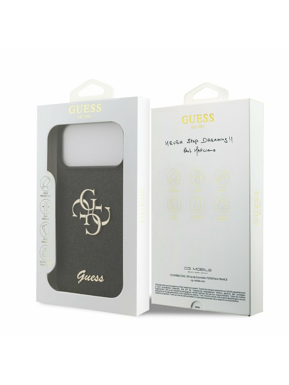 Guess Guess PU Fixed Glitter 4G Metal Logo Zadný Kryt pre iPhone 17 Pro Max Black