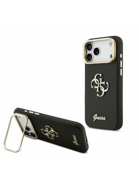 Guess Guess PU Grained 4G Logo Stand Camera Frame Zadný Kryt pre iPhone 17 Pro Max Black