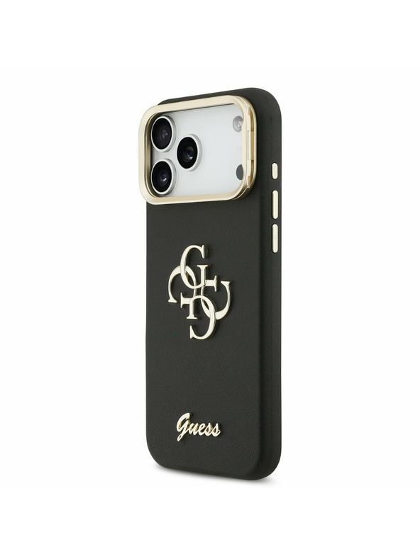 Guess Guess PU Grained 4G Logo Stand Camera Frame Zadný Kryt pre iPhone 17 Pro Max Black