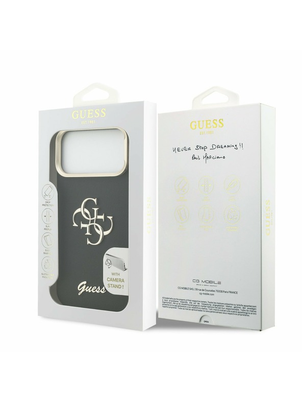 Guess Guess PU Grained 4G Logo Stand Camera Frame Zadný Kryt pre iPhone 17 Pro Max Black