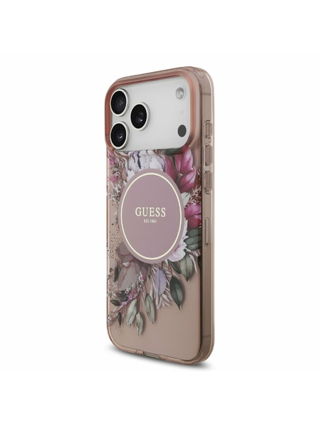 Guess Guess IML Flowers Strap MagSafe Zadný Kryt pre iPhone 17 Pro Max Pink