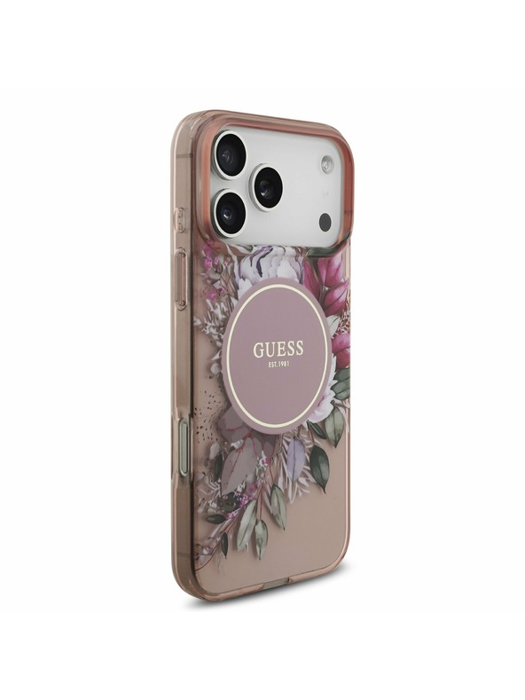 Guess Guess IML Flowers Strap MagSafe Zadný Kryt pre iPhone 17 Pro Max Pink