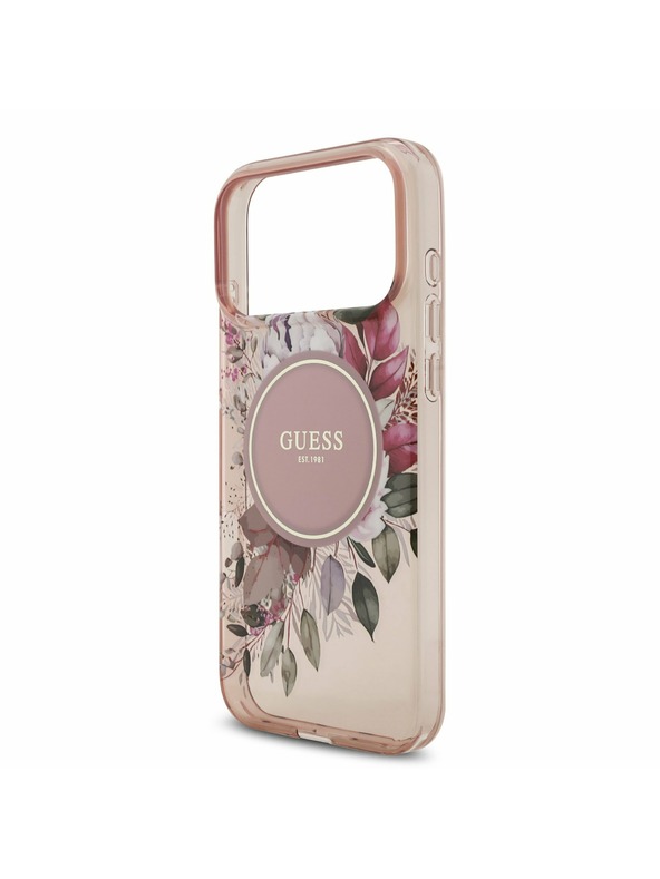 Guess Guess IML Flowers Strap MagSafe Zadný Kryt pre iPhone 17 Pro Max Pink