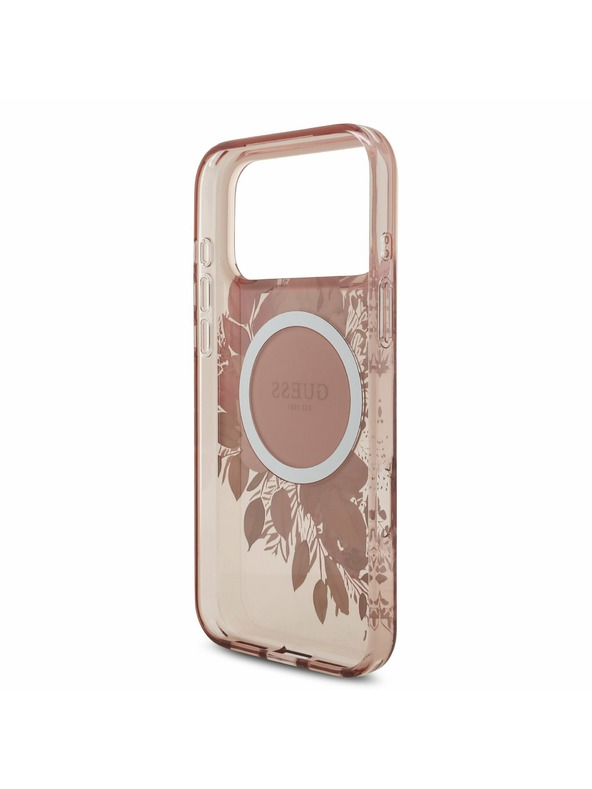 Guess Guess IML Flowers Strap MagSafe Zadný Kryt pre iPhone 17 Pro Max Pink