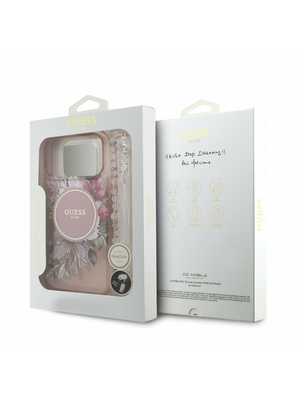 Guess Guess IML Flowers Strap MagSafe Zadný Kryt pre iPhone 17 Pro Max Pink