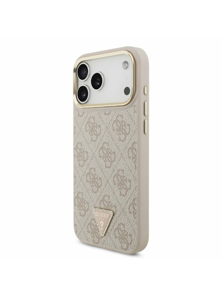Guess Guess PU Leather 4G Strass Triangle Logo Gold Frame MagSafe Zadný Kryt pre iPhone 17 Pro Max Pink