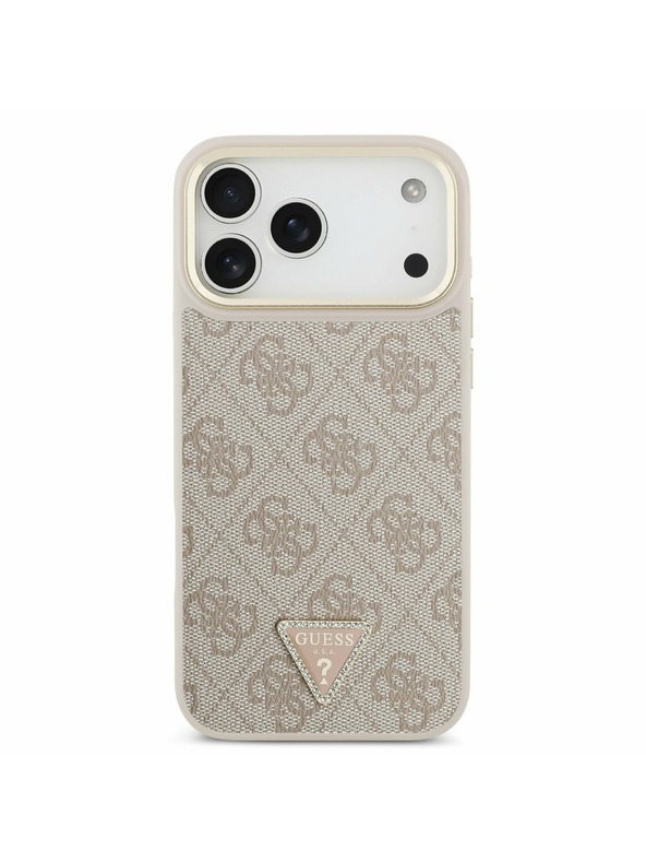Guess Guess PU Leather 4G Strass Triangle Logo Gold Frame MagSafe Zadný Kryt pre iPhone 17 Pro Max Pink