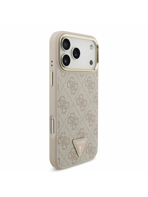Guess Guess PU Leather 4G Strass Triangle Logo Gold Frame MagSafe Zadný Kryt pre iPhone 17 Pro Max Pink