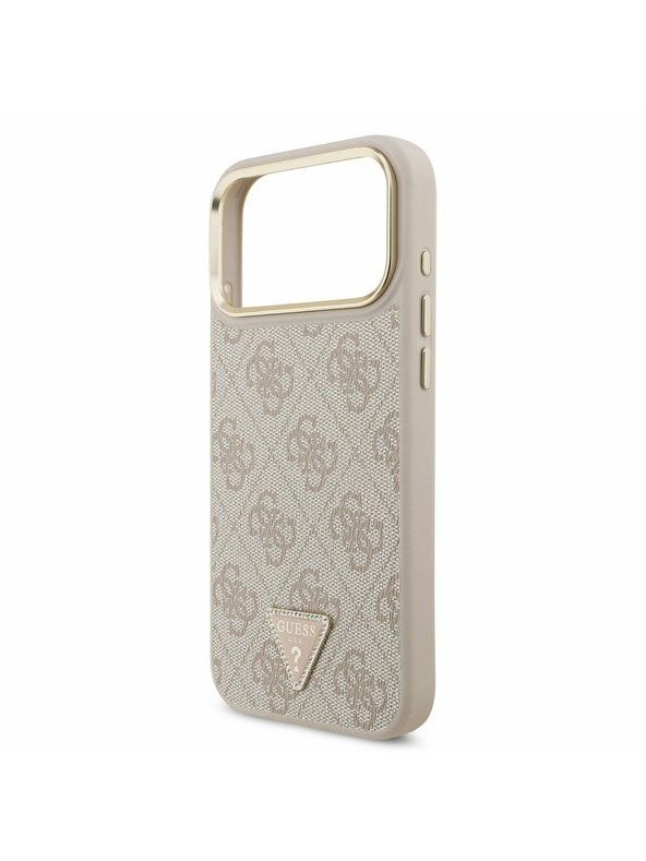 Guess Guess PU Leather 4G Strass Triangle Logo Gold Frame MagSafe Zadný Kryt pre iPhone 17 Pro Max Pink