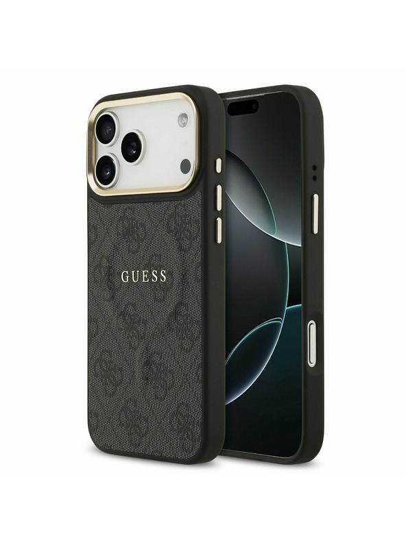 Guess Guess PU Leather 4G Gold Frame MagSafe Zadný Kryt pre iPhone 17 Pro Max Black